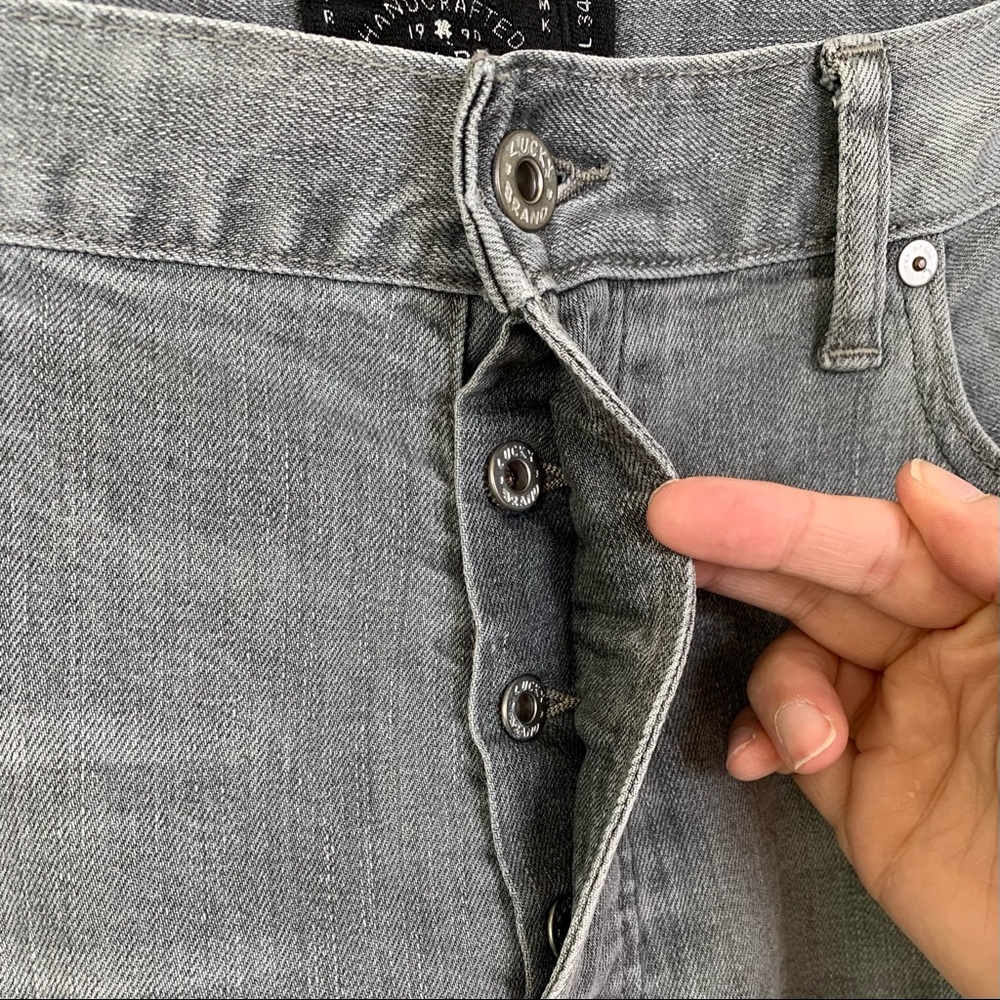 Lucky Brand 121 Heritage Slim Button Fly Jeans (Distressed Faded Grunge Indie) - Picture 4 of 7